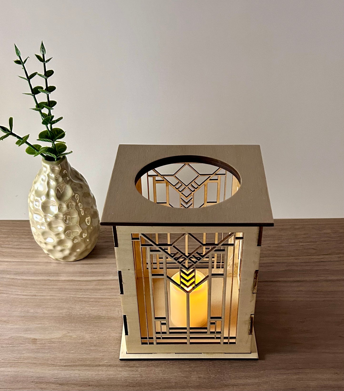 Laser Cut Lantern with Flickering LED Tea Light Candle - Window Design
