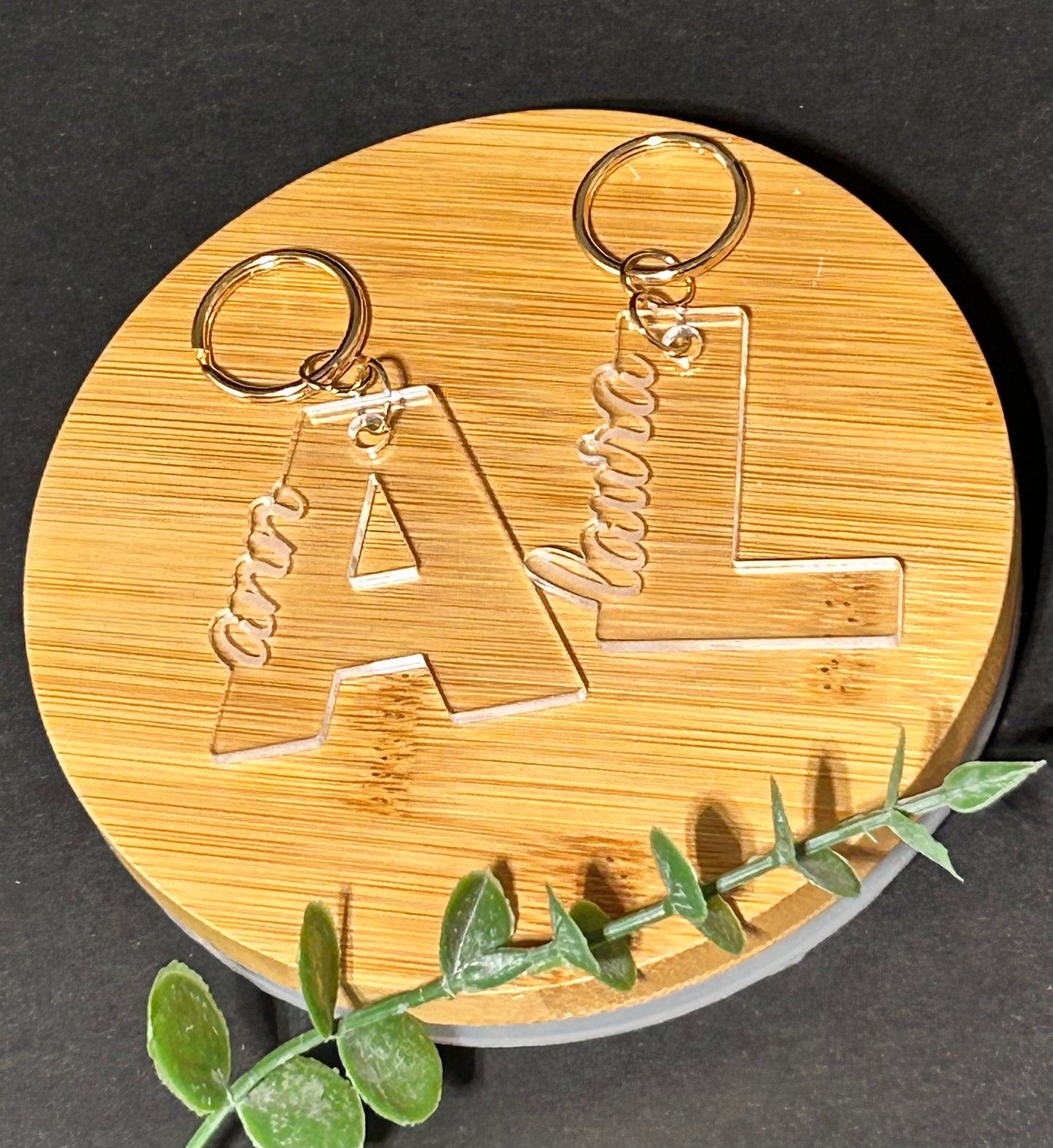 Personalized Key Chain Engraved on Clear Acrylic | Initial/Letter with Name