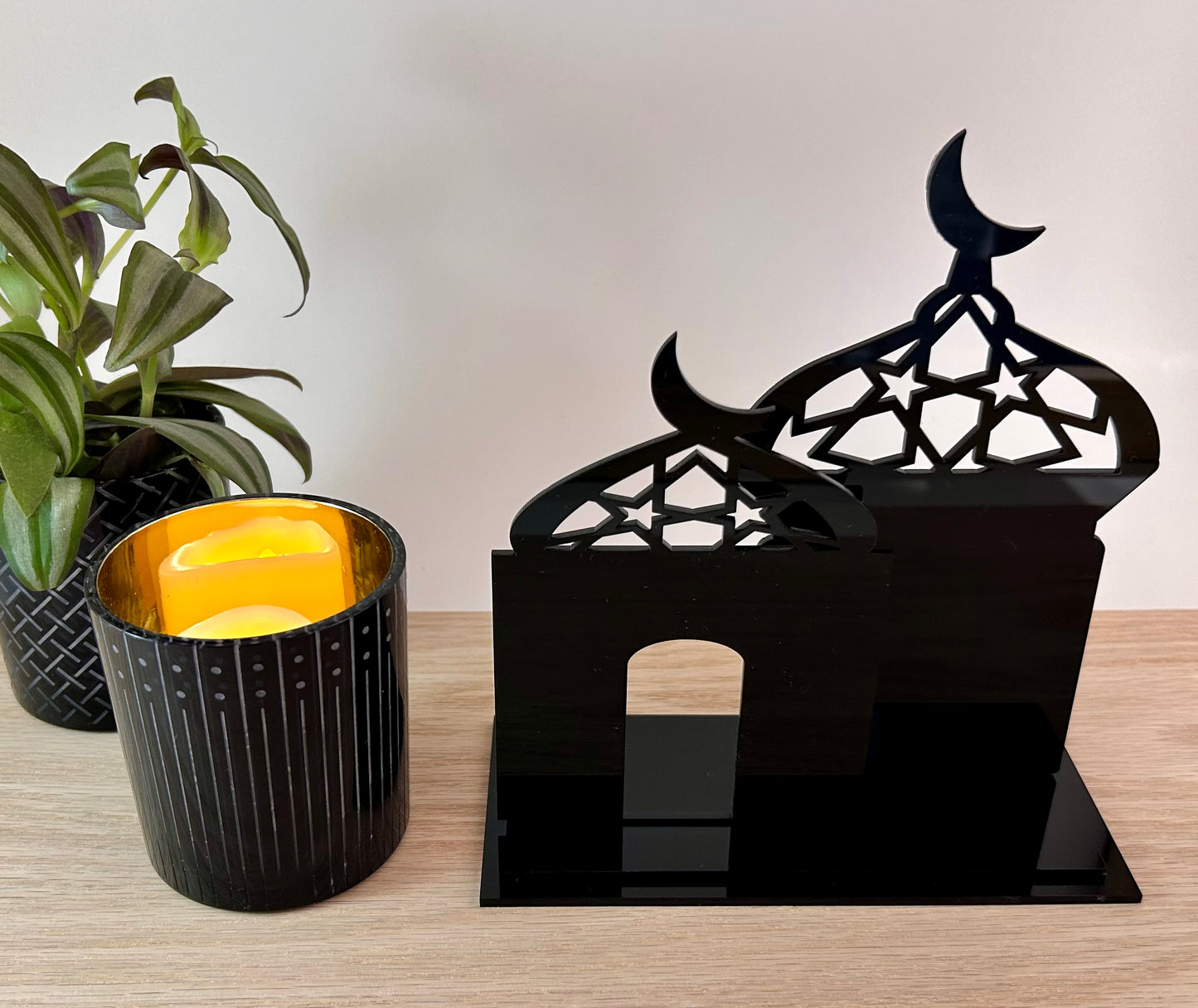 Mosque Centrepiece | Two-piece Set | Islamic Decor | Black Acrylic