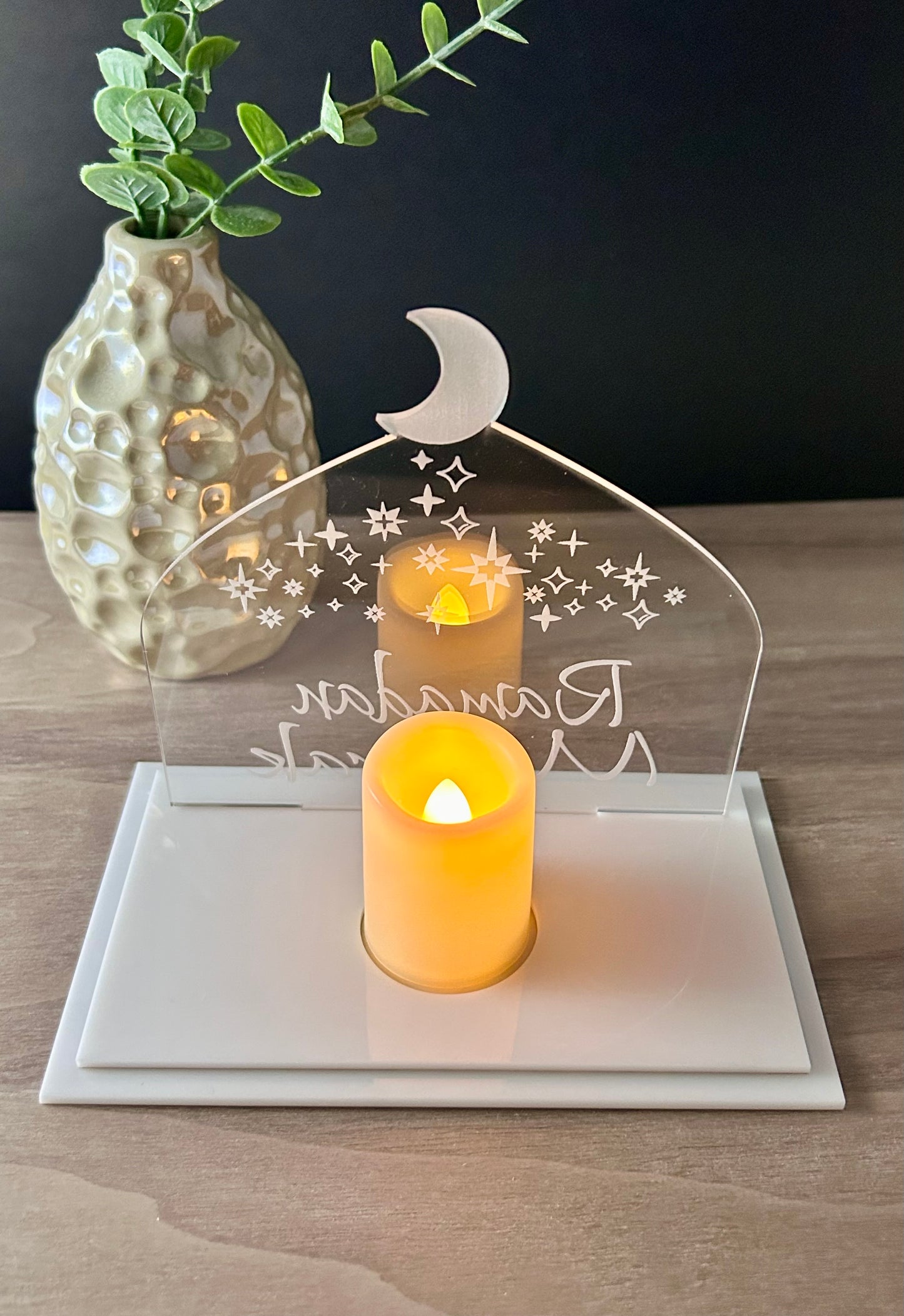 Ramadan Mubarak Acrylic LED Tea Candle Holder
