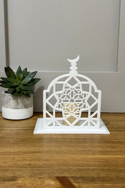 Geometric Mosque LED Tea Candle Holder | White Acrylic