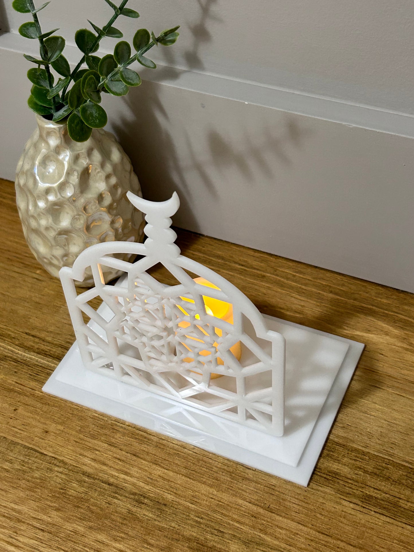 Geometric Mosque LED Tea Candle Holder | White Acrylic