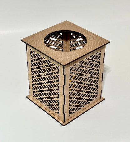 Laser Cut Lantern with Flickering LED Tea Light Candle - Geometric Diamond Design