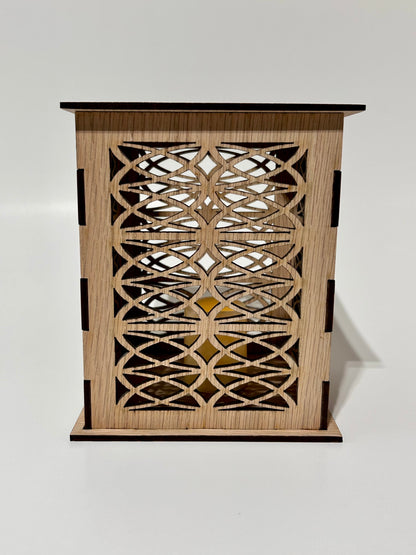 Laser Cut Lantern with Flickering LED Tea Light Candle - Geometric Loop Design