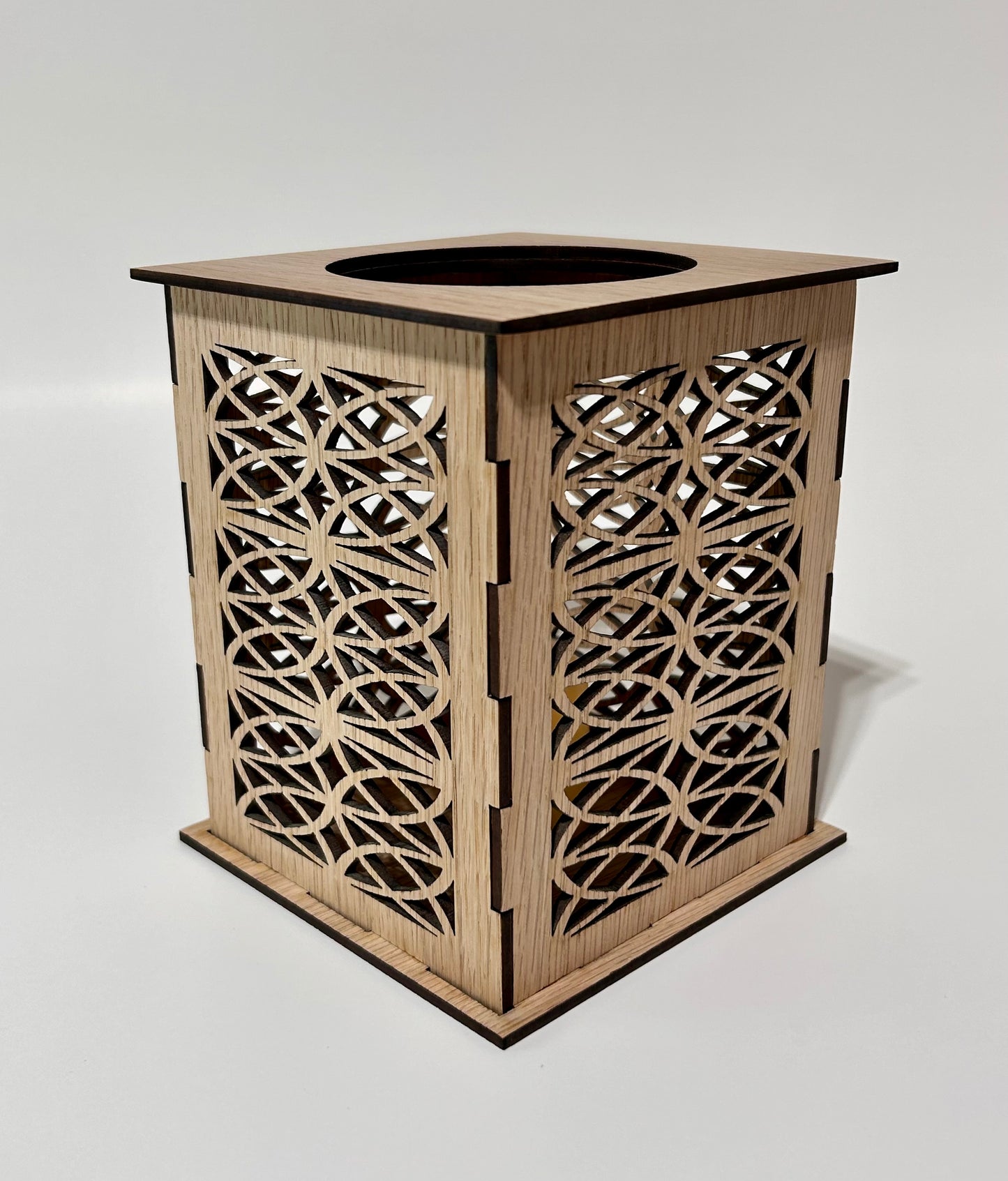 Laser Cut Lantern with Flickering LED Tea Light Candle - Geometric Loop Design