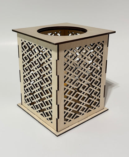 Laser Cut Lantern with Flickering LED Tea Light Candle - Geometric Diamond Design