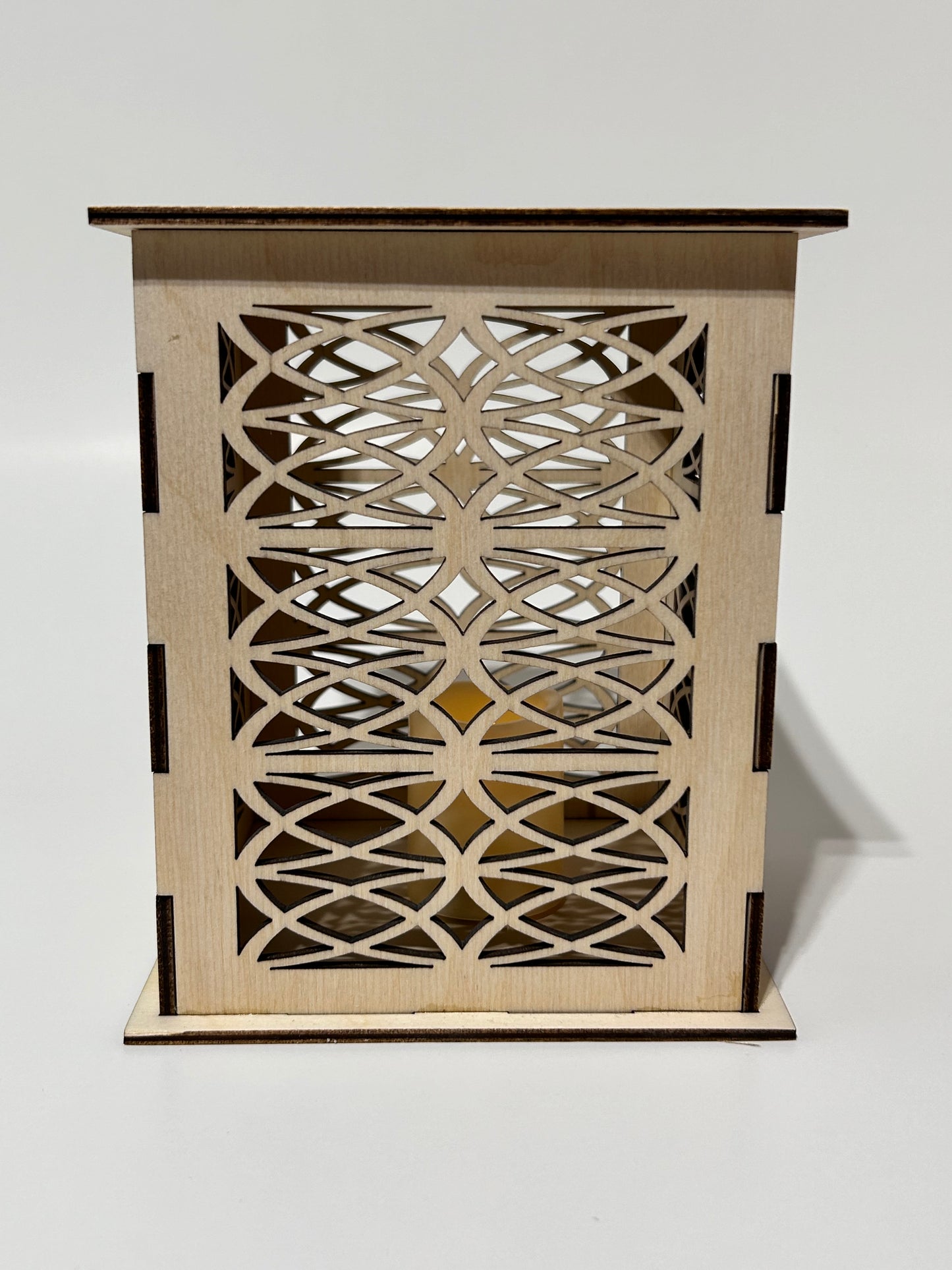 Laser Cut Lantern with Flickering LED Tea Light Candle - Geometric Loop Design