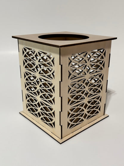 Laser Cut Lantern with Flickering LED Tea Light Candle - Geometric Loop Design