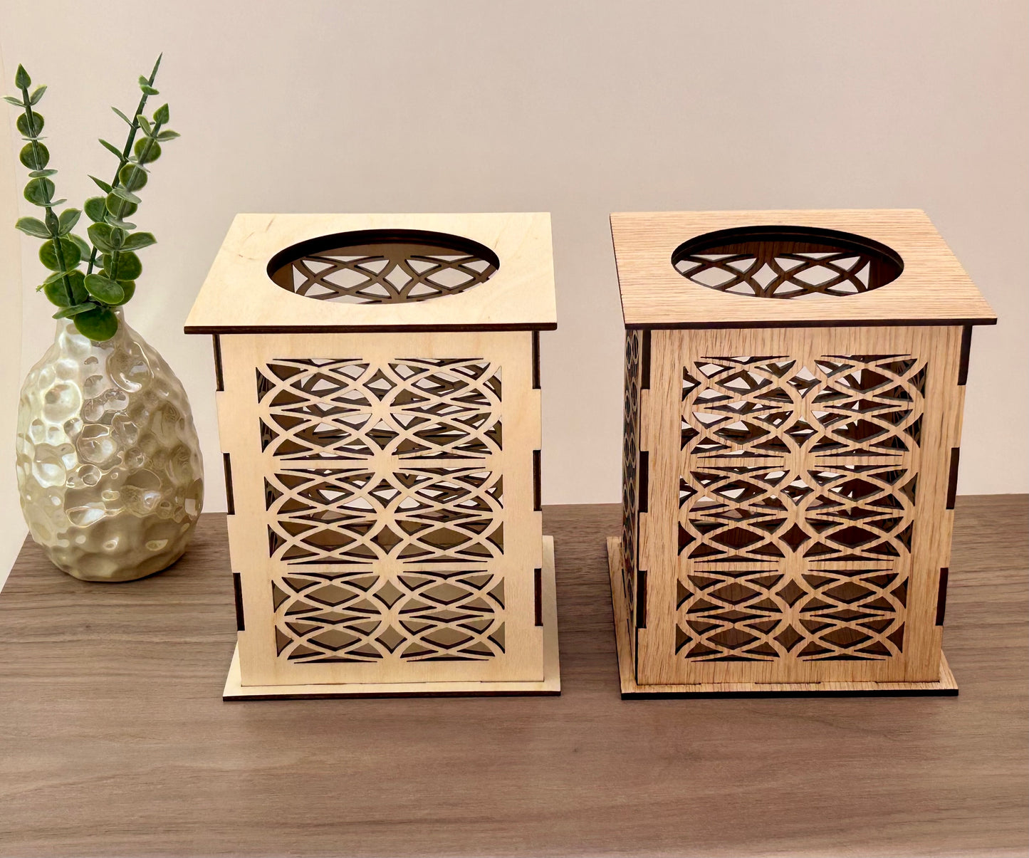 Laser Cut Lantern with Flickering LED Tea Light Candle - Geometric Loop Design