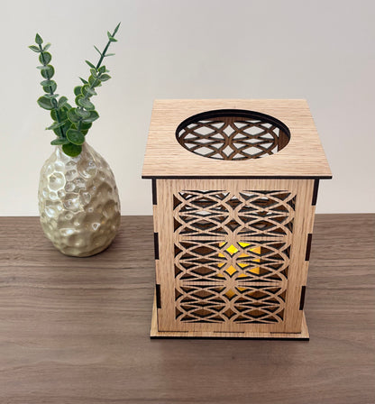 Laser Cut Lantern with Flickering LED Tea Light Candle - Geometric Loop Design