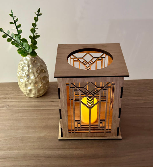 Laser Cut Lantern with Flickering LED Tea Light Candle - Window Design