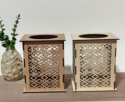 Laser Cut Lantern with Flickering LED Tea Light Candle - Geometric Diamond Design