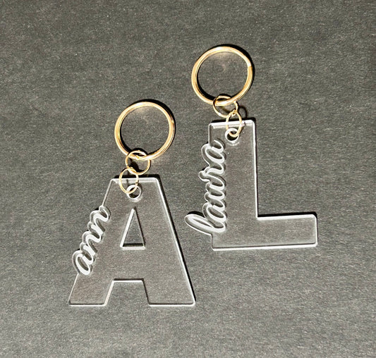 Personalized Key Chain Engraved on Clear Acrylic | Initial/Letter with Name