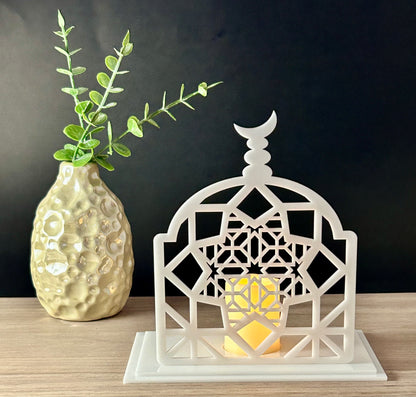 Geometric Mosque LED Tea Candle Holder | White Acrylic