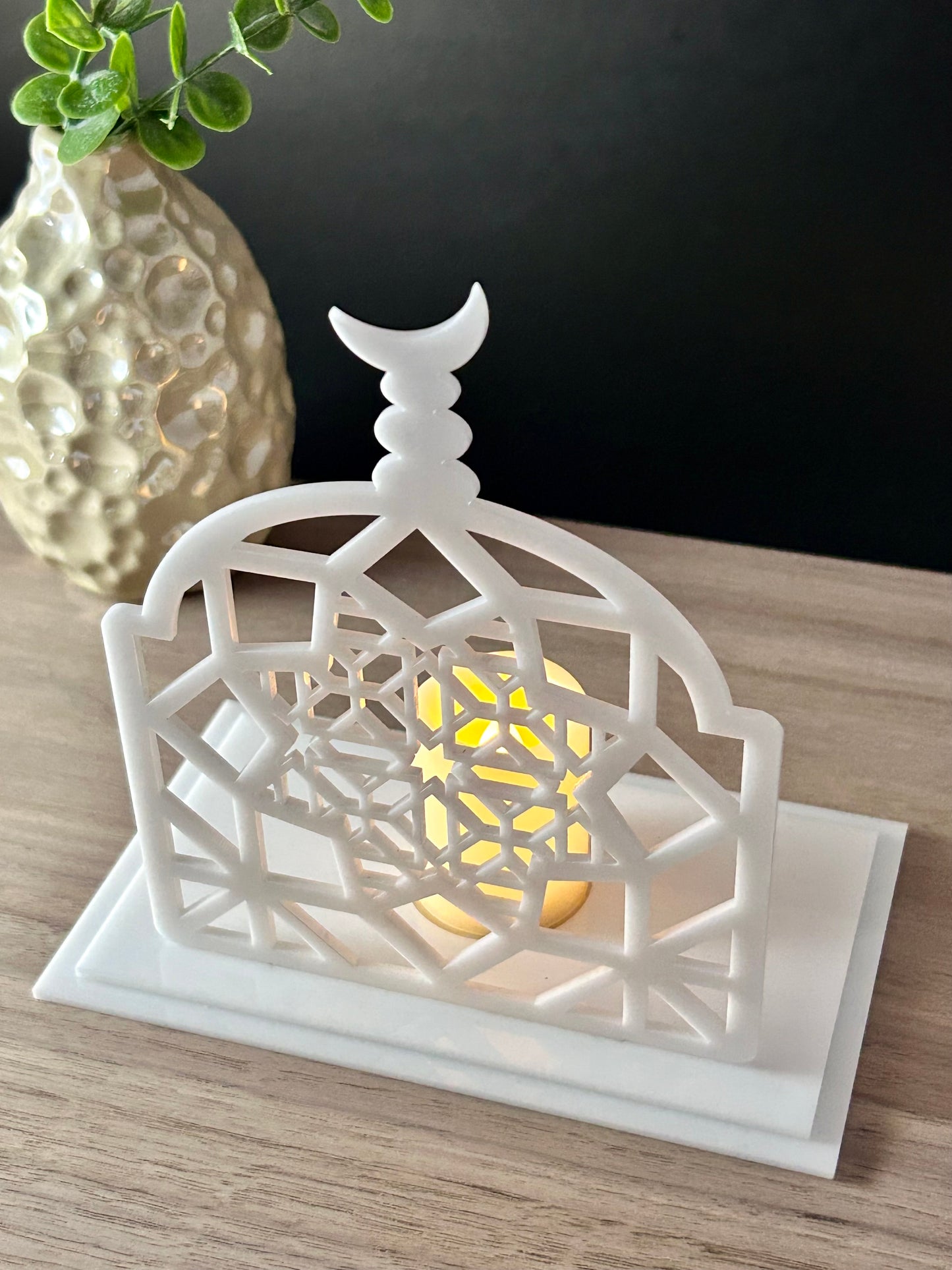 Geometric Mosque LED Tea Candle Holder | White Acrylic