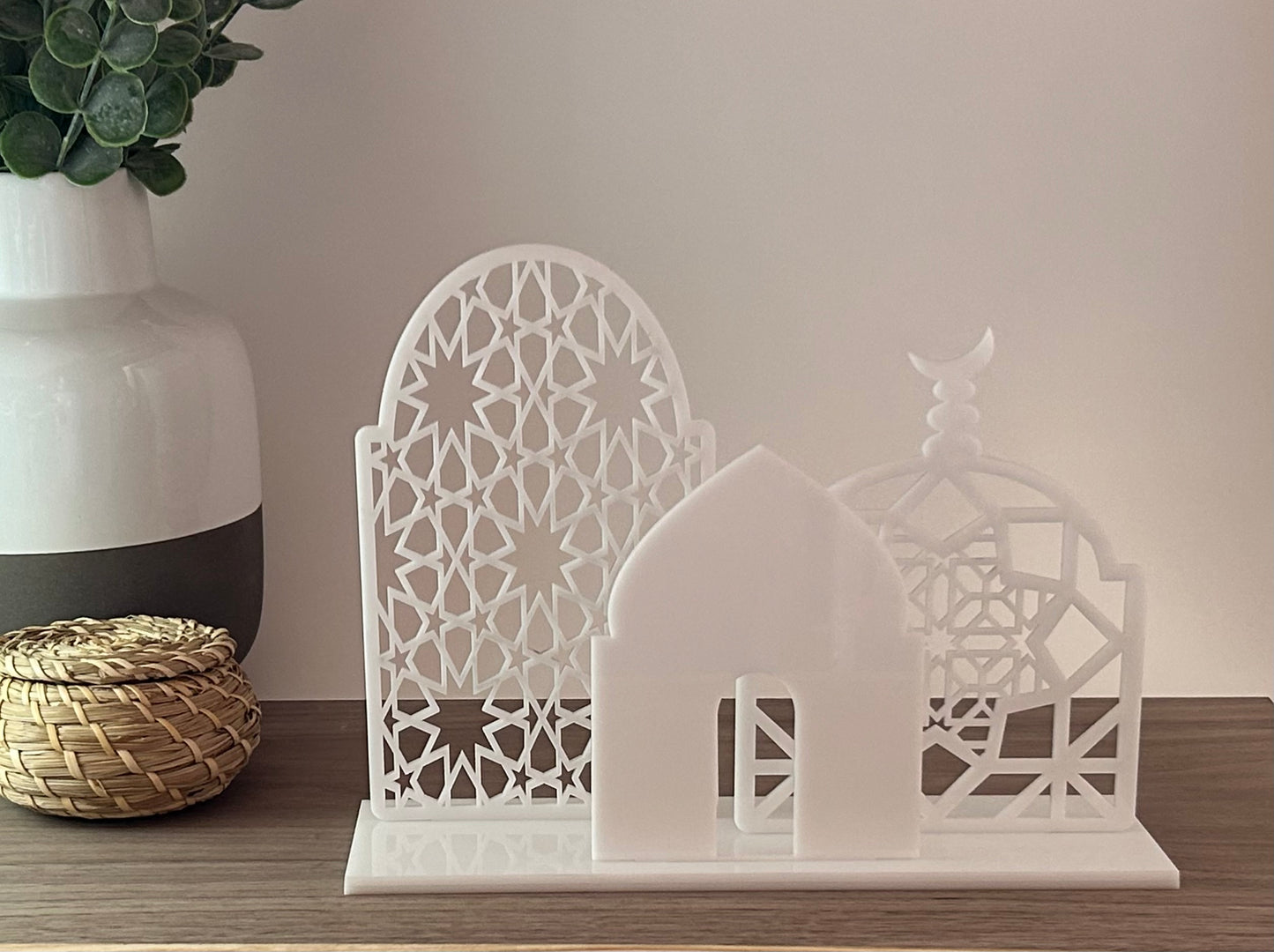 Mosque Design Centrepiece | Three-piece Set | Islamic Decor | White or Black Acrylic