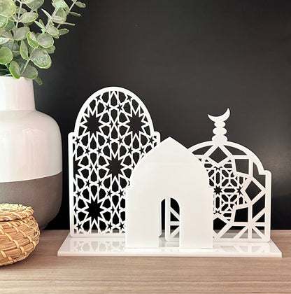 Mosque Design Centrepiece | Three-piece Set | Islamic Decor | White or Black Acrylic