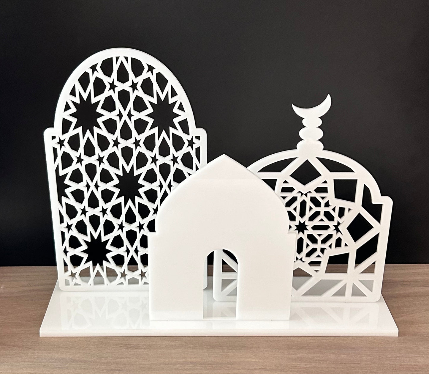 Mosque Design Centrepiece | Three-piece Set | Islamic Decor | White or Black Acrylic