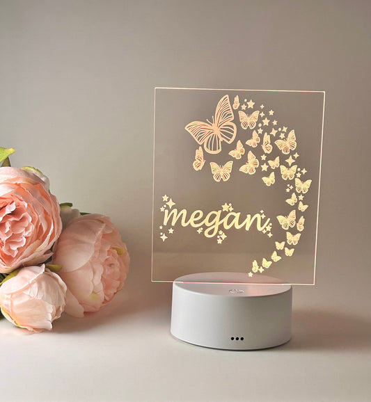 Personalized Acrylic Night Light | Butterfly Design with Your Name