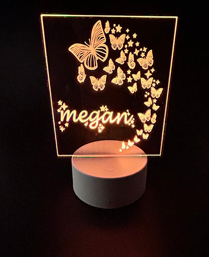 Personalized Acrylic Night Light | Butterfly Design with Your Name