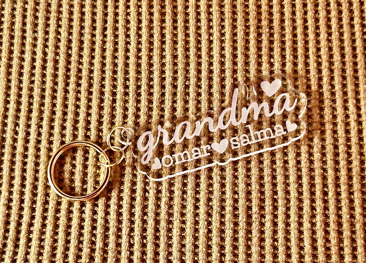 Personalized Key Chain Engraved on Clear Acrylic | Keychain for Grandma