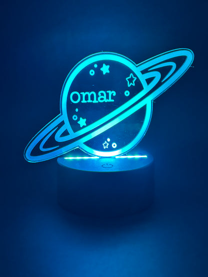 Personalized Acrylic Night Light | Planet Design with Your Name