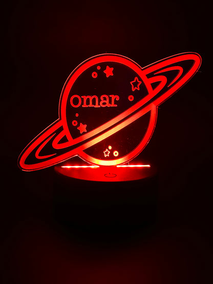 Personalized Acrylic Night Light | Planet Design with Your Name