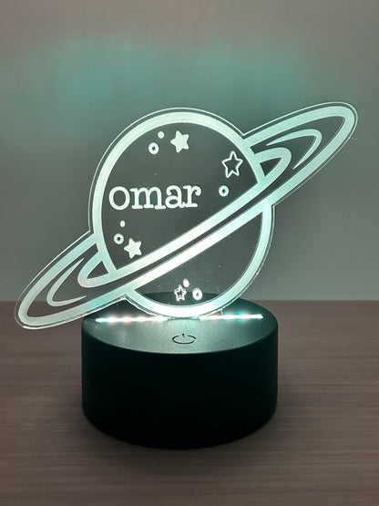 Personalized Acrylic Night Light | Planet Design with Your Name