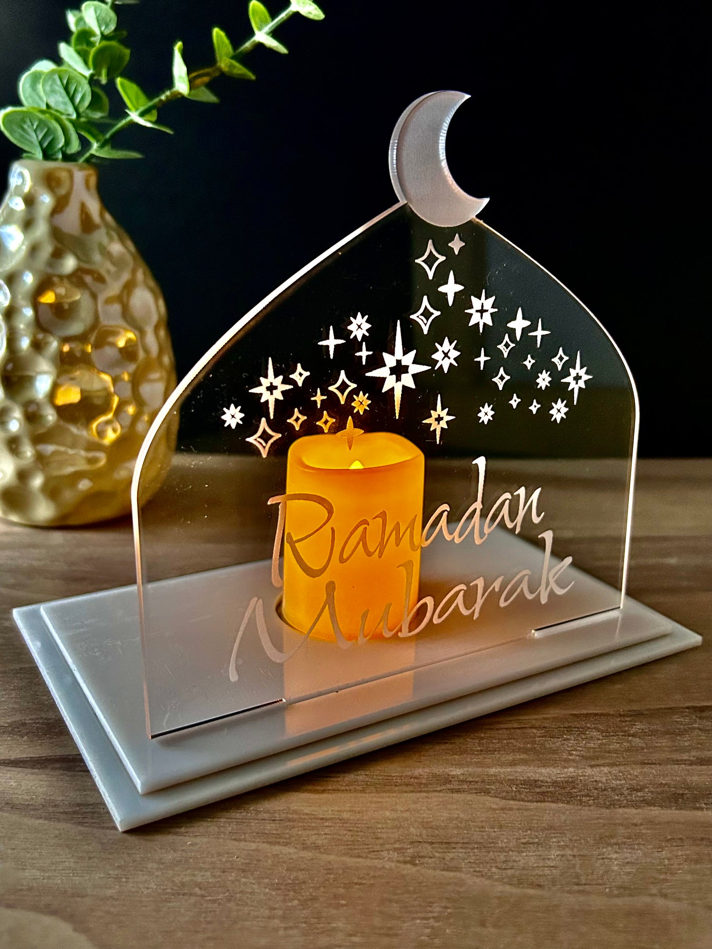 Ramadan Mubarak Acrylic LED Tea Candle Holder