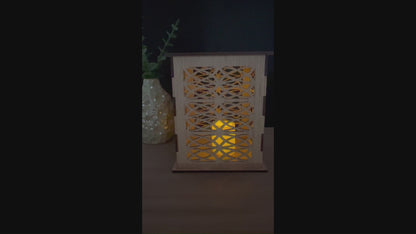 Laser Cut Lantern with Flickering LED Tea Light Candle - Geometric Loop Design